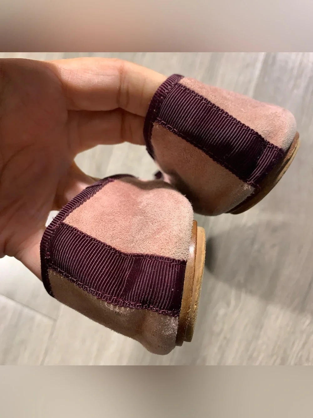 Kate Spade New York Fontana Pink Suede Ballet Flats Burgundy & Gold Bow size 9
